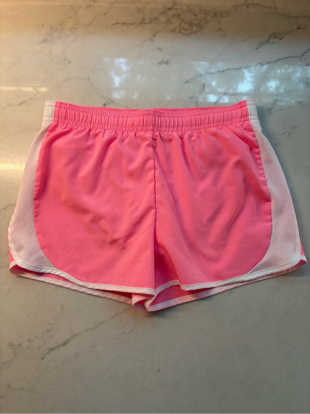 Girls Pink Athletic Shorts with White Trim